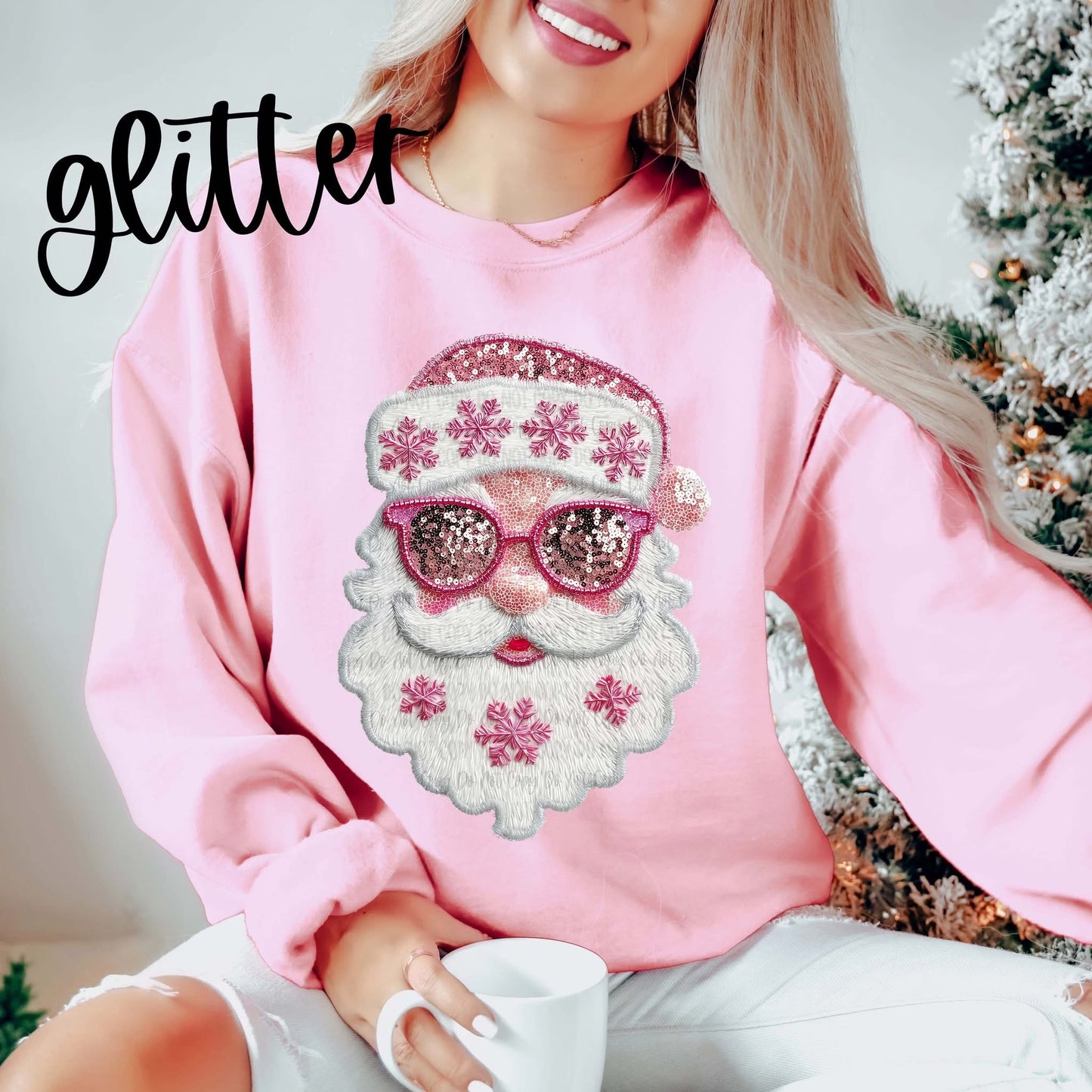 PINK FAUX YARN GLITTER SANTA